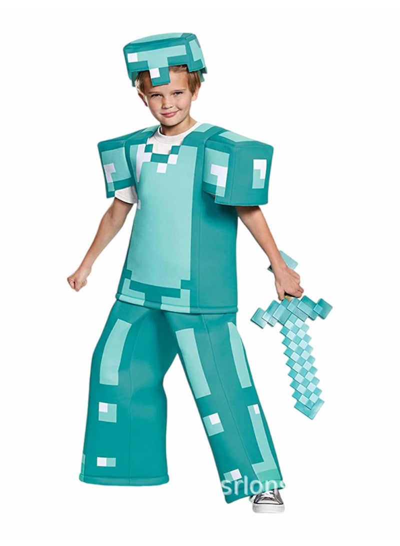 Minecraft Diamond Set character costume, tough guy outfit, Halloween children's costume, Diamond Set, XL size Minecraft Diamond Set Character Costume, for Kids Party - Image 1
